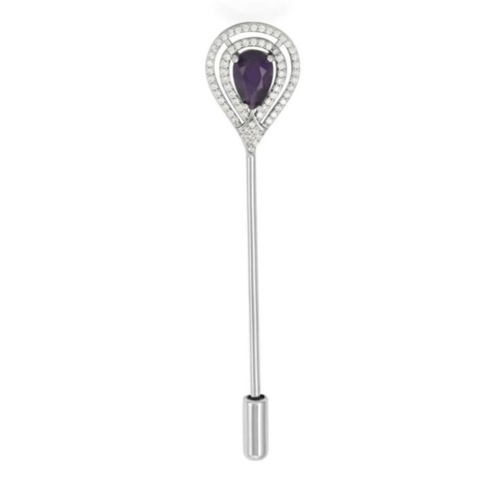 🆕️ PIN - AFRICAN AMETHYST & SIMULATED DIAMOND 2.35 CTW BROOCH IN SILVER-TONE